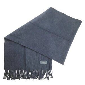 BURBERRY London Solid Plaid Knit 100% Cashmere Logo Charcoal Gray Scarf